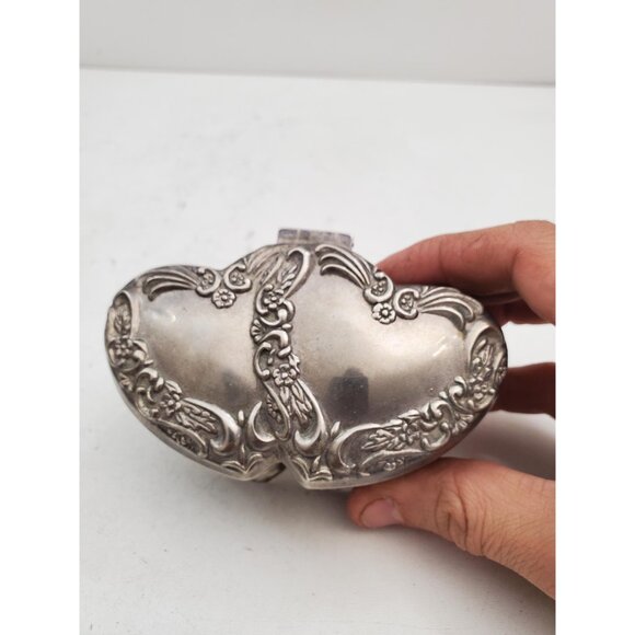 Vintage Silver Plated Double Heart Shaped Trinket Dish - Red Lining - Picture 7 of 10